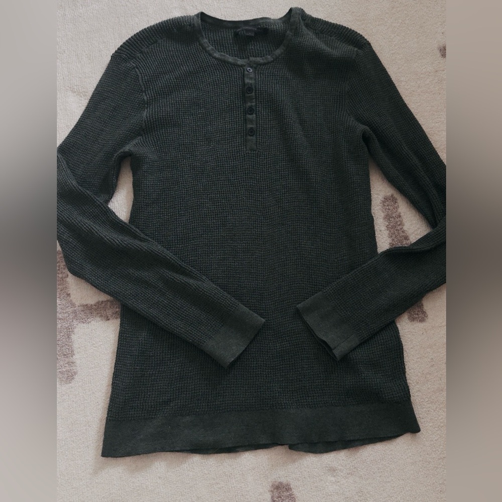 John Varvatos Dark Green Long Sleeve Waffle Henley Shirt Size L